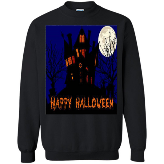 Happy Halloween T-shirt Haunted House Black