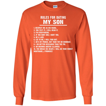 Parents T-shirt Rules For Dating My Son T-shirt Orange