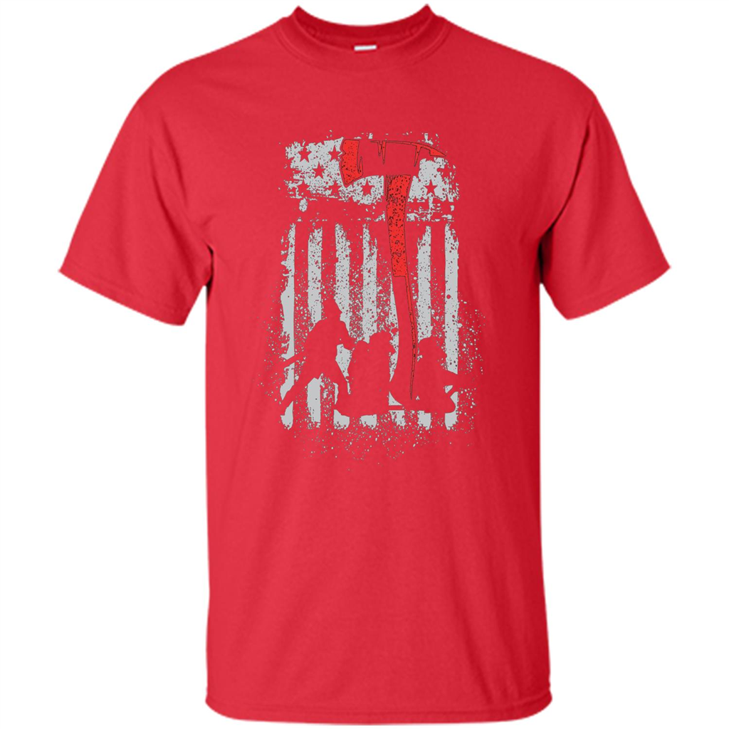 Firefighter With US Flag T-shirt Red