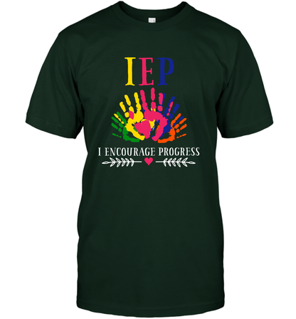 IEP I Encourage Progress Colors Fingerprint Hand Shirt T-Shirt T-Shirt Forest Green
