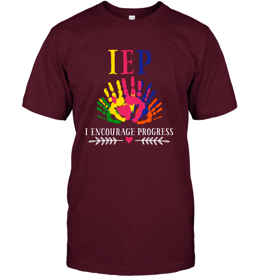 IEP I Encourage Progress Colors Fingerprint Hand Shirt T-Shirt T-Shirt Maroon
