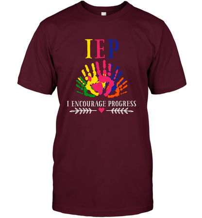 IEP I Encourage Progress Colors Fingerprint Hand Shirt T-Shirt T-Shirt Maroon