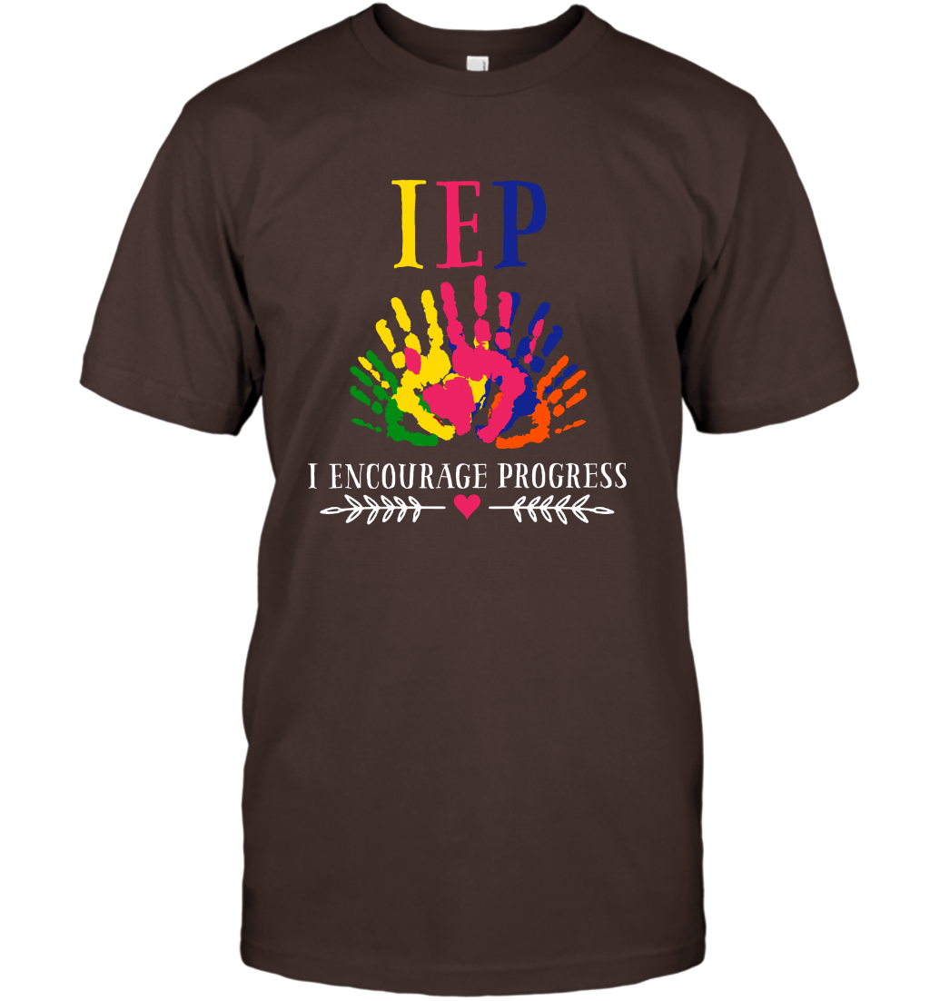 IEP I Encourage Progress Colors Fingerprint Hand Shirt T-Shirt T-Shirt Dark Chocolate