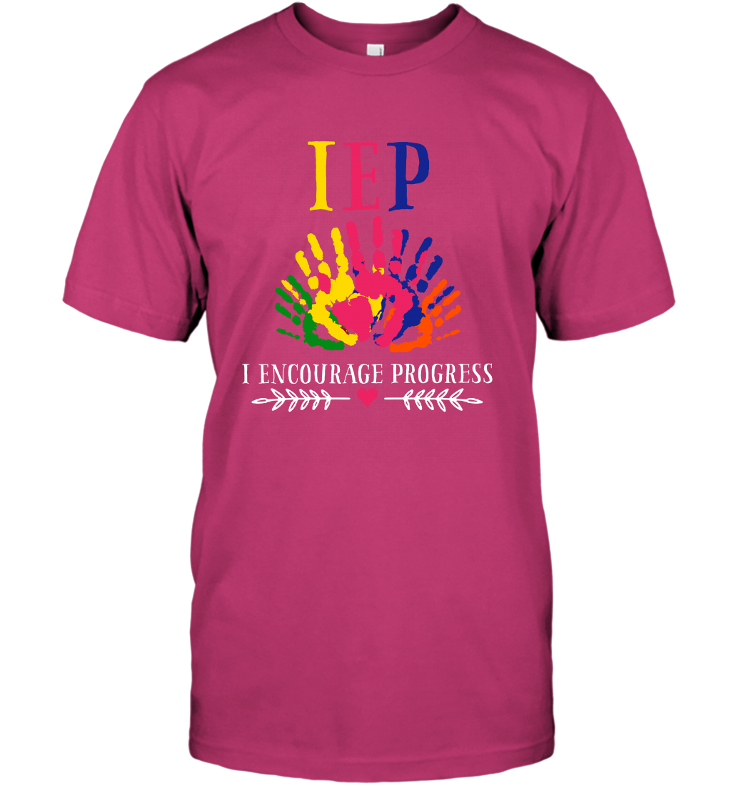IEP I Encourage Progress Colors Fingerprint Hand Shirt T-Shirt T-Shirt Heliconia