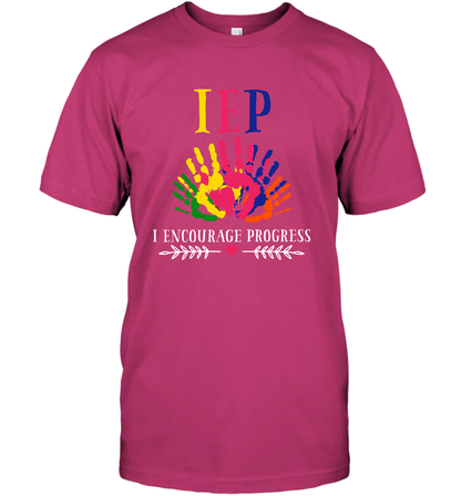 IEP I Encourage Progress Colors Fingerprint Hand Shirt T-Shirt T-Shirt Heliconia
