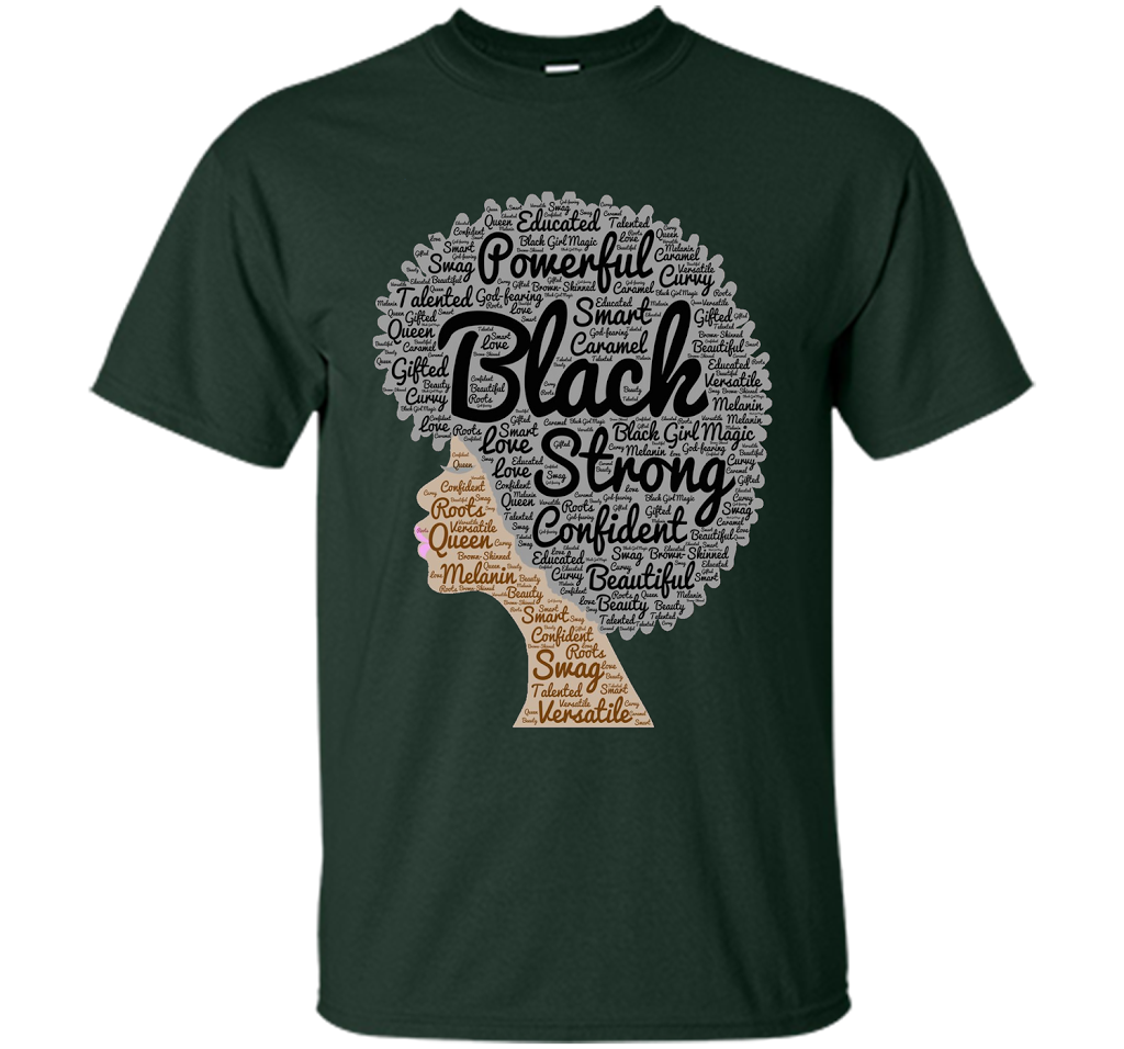 Afro Word Art Natural Hair T-Shirt for Black Women shirt Forest Green