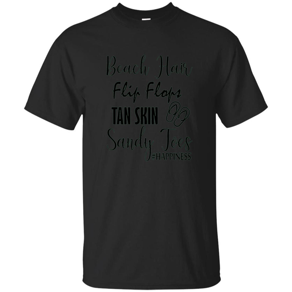 Summer Tshirt Beach Hair Flip Flops Tan Skin Sandy Toes Happiness Black