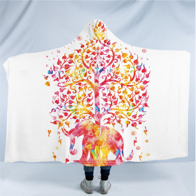 Hooded Blanket 3D Printed Elephant Collection 4 version Colorful Bohemian