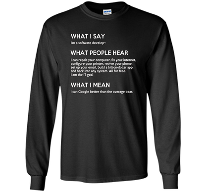 Programmer T-shirt What I Say What People Hear What I Say Black