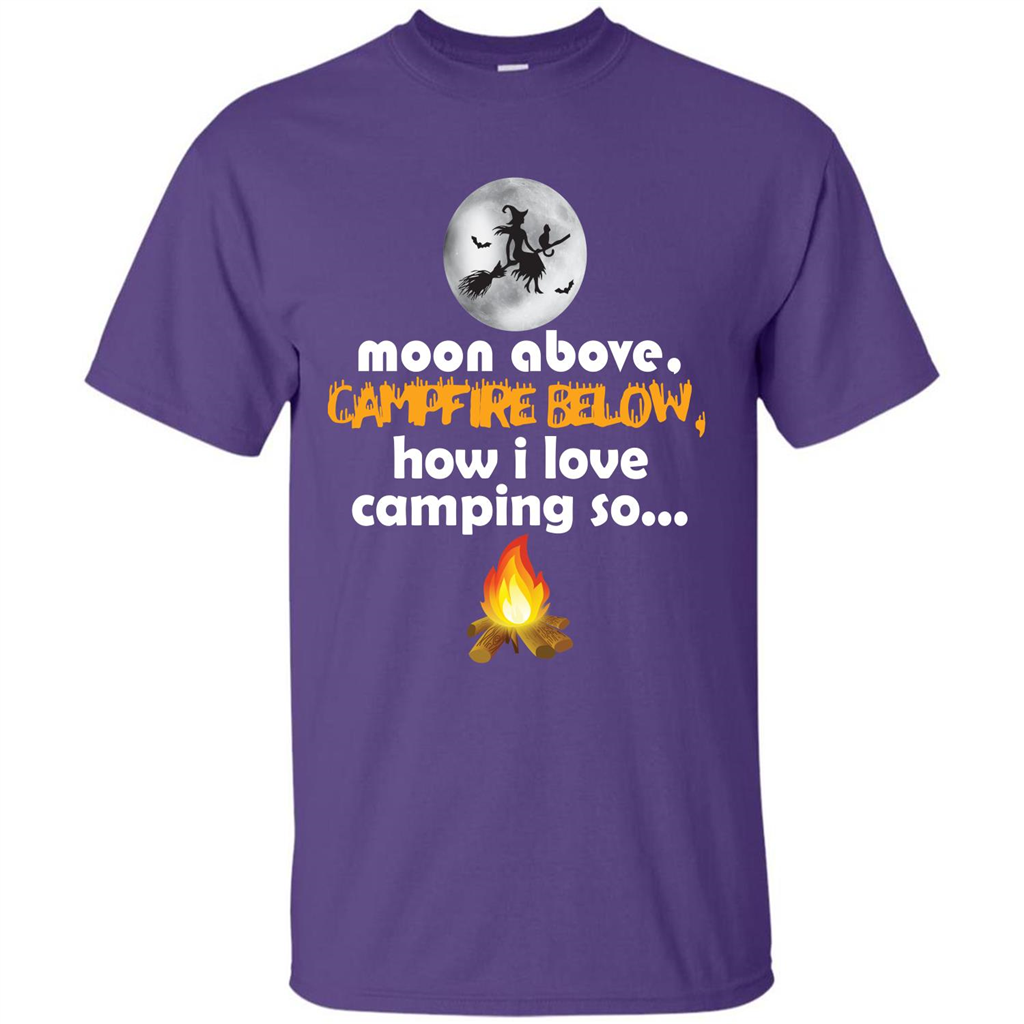 Halloween T-shirt Moon Above Campfire Below T-shirt Purple