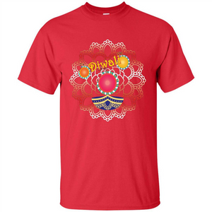 Diwali T-shirt Vibrant Rangoli Lamp And Firecrackers Diwali Tshirt