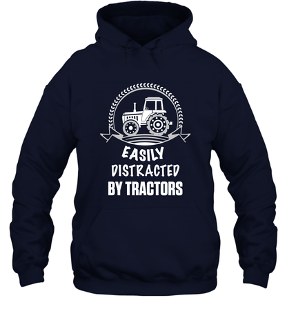 Easily Distracted By Tractors Shirt Hoodie Navy