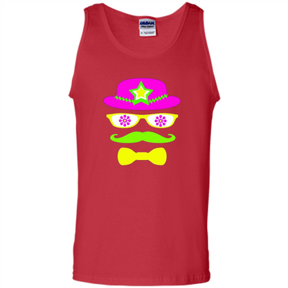 Neon Party Hat, Glasses, Mustache, Tie Theme Party T-shirt Red