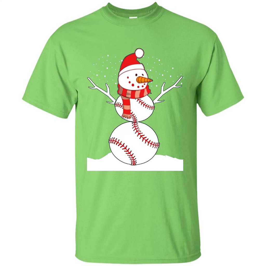 Cute Baseball Snowman Christmas T-Shirt Lime