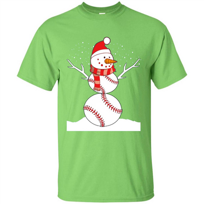 Cute Baseball Snowman Christmas T-Shirt Lime