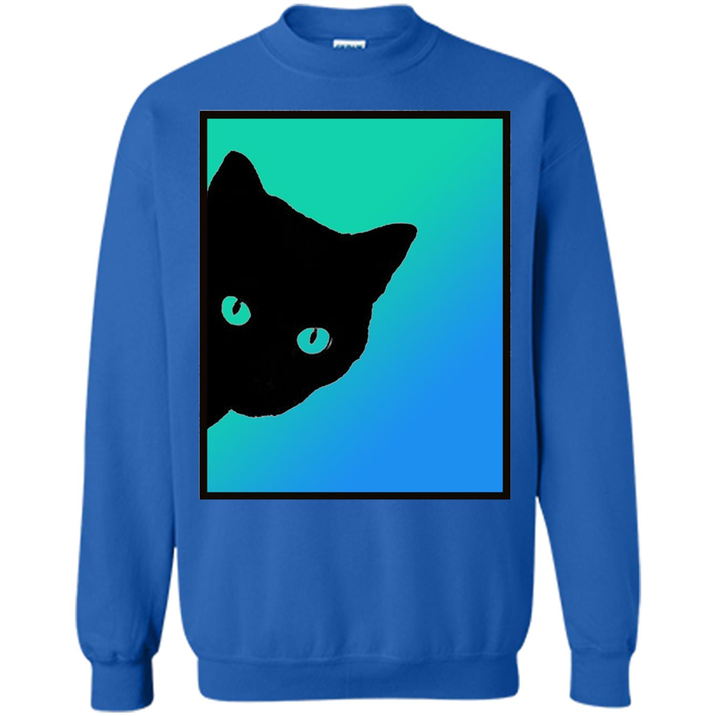 Cat Lover T-shirt Black Cat Blue Green T-shirt Royal