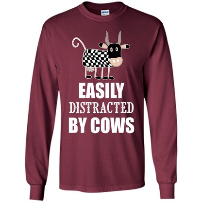 Cow T-shirt Easily Distracted By Cows T-shirt Maroon
