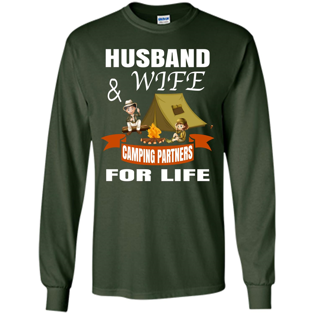 Camping Family T-shirt Husband And Wife Camping Partners For LIfe Forest Green