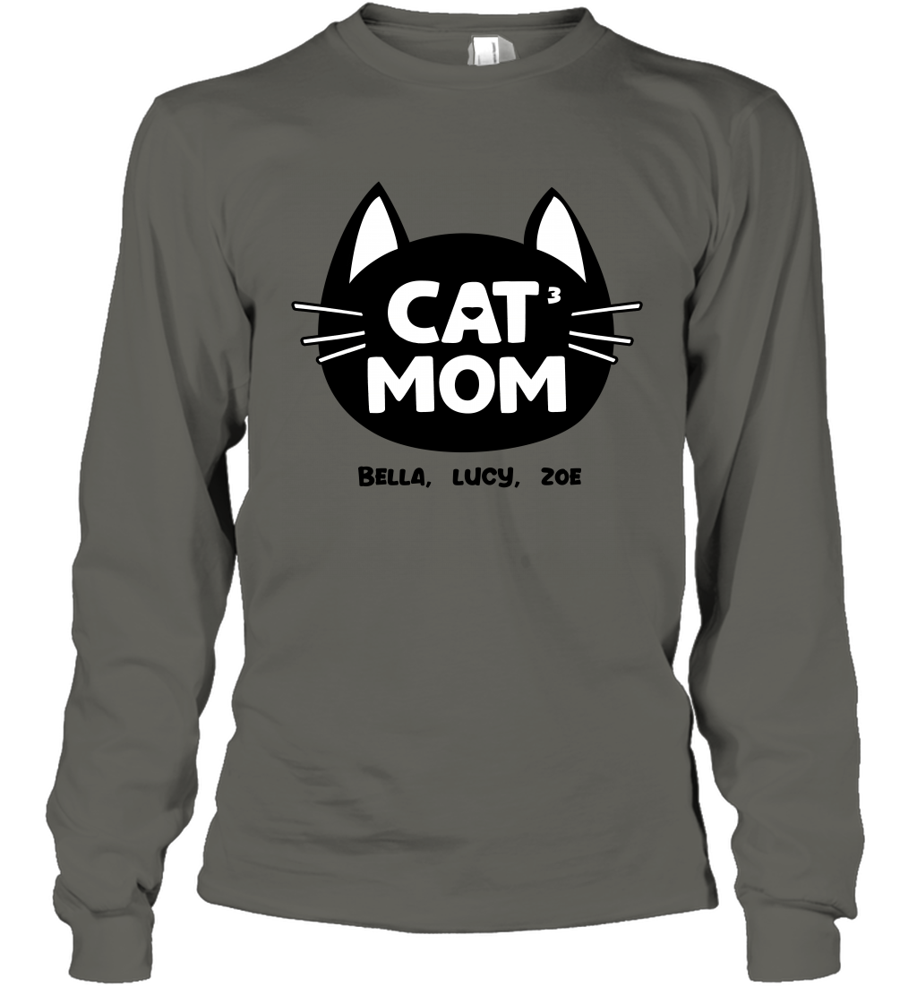 Cat Mom Family Members ( Customized Name or Number ) Long Sleeve T-Shirt Long Sleeve T-Shirt Charcoal