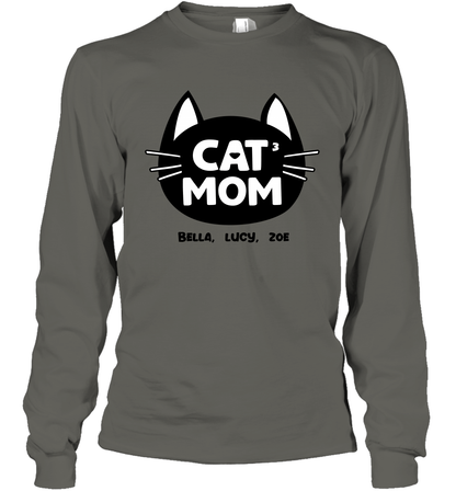 Cat Mom Family Members ( Customized Name or Number ) Long Sleeve T-Shirt Long Sleeve T-Shirt Charcoal