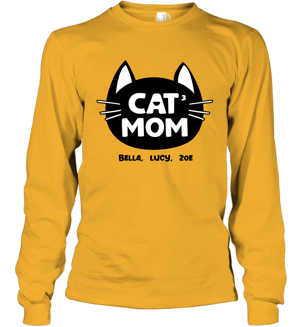Cat Mom Family Members ( Customized Name or Number ) Long Sleeve T-Shirt Long Sleeve T-Shirt Gold