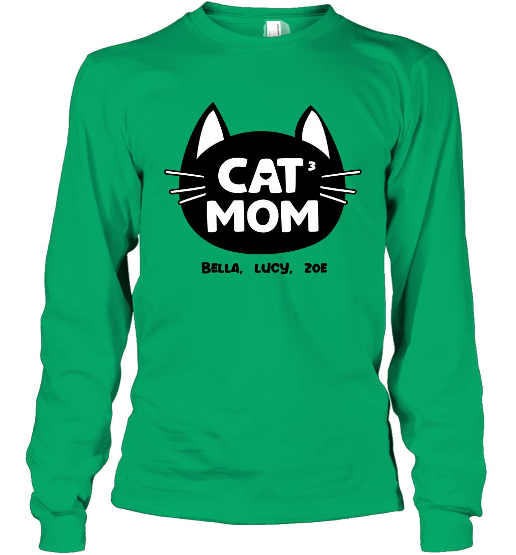 Cat Mom Family Members ( Customized Name or Number ) Long Sleeve T-Shirt Long Sleeve T-Shirt Irish Green