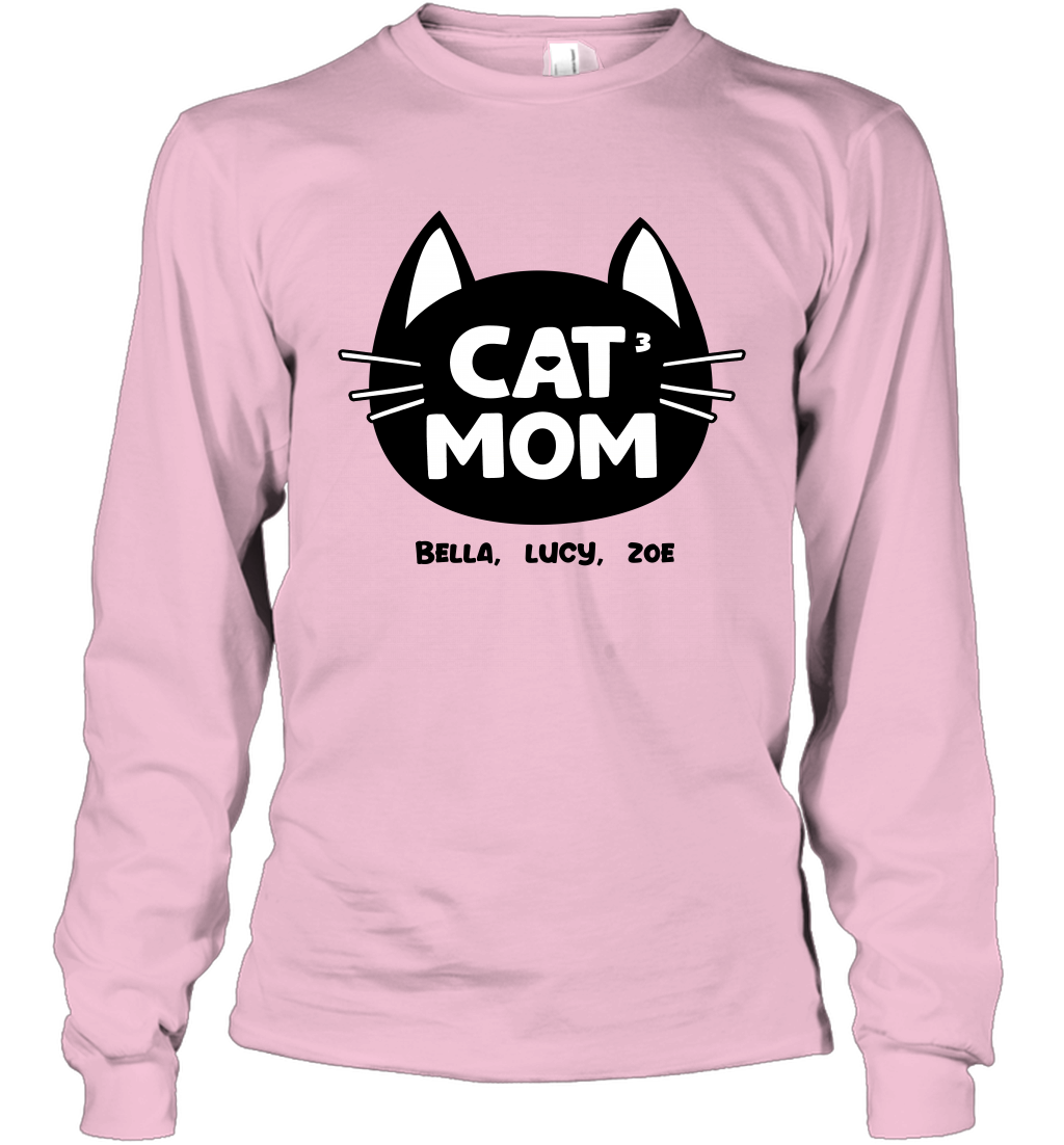 Cat Mom Family Members ( Customized Name or Number ) Long Sleeve T-Shirt Long Sleeve T-Shirt Light Pink