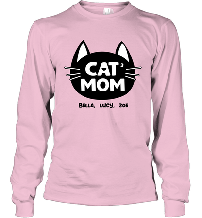 Cat Mom Family Members ( Customized Name or Number ) Long Sleeve T-Shirt Long Sleeve T-Shirt Light Pink