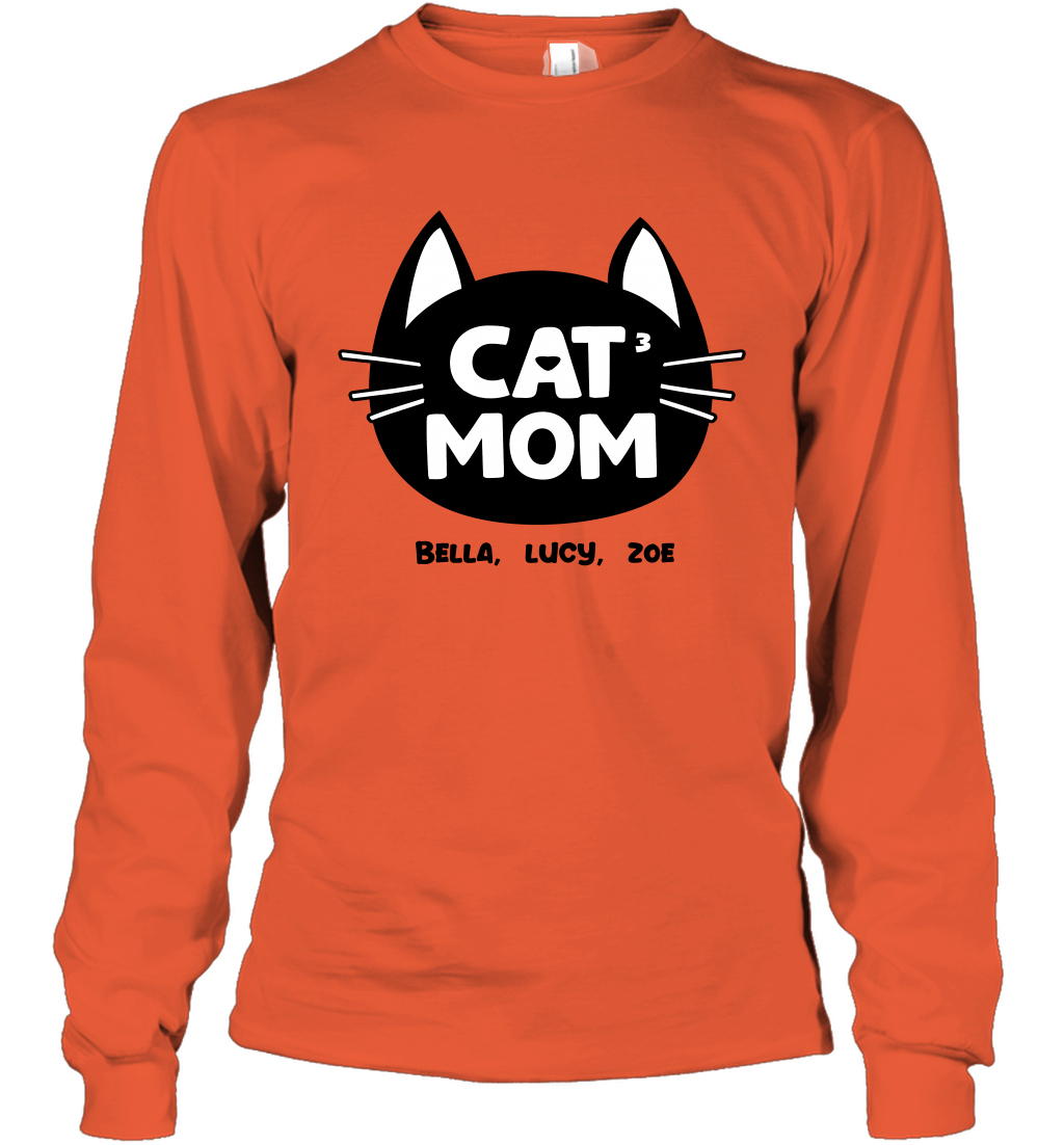 Cat Mom Family Members ( Customized Name or Number ) Long Sleeve T-Shirt Long Sleeve T-Shirt Orange