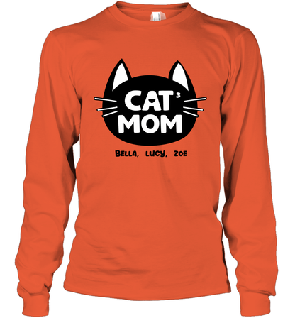 Cat Mom Family Members ( Customized Name or Number ) Long Sleeve T-Shirt Long Sleeve T-Shirt Orange
