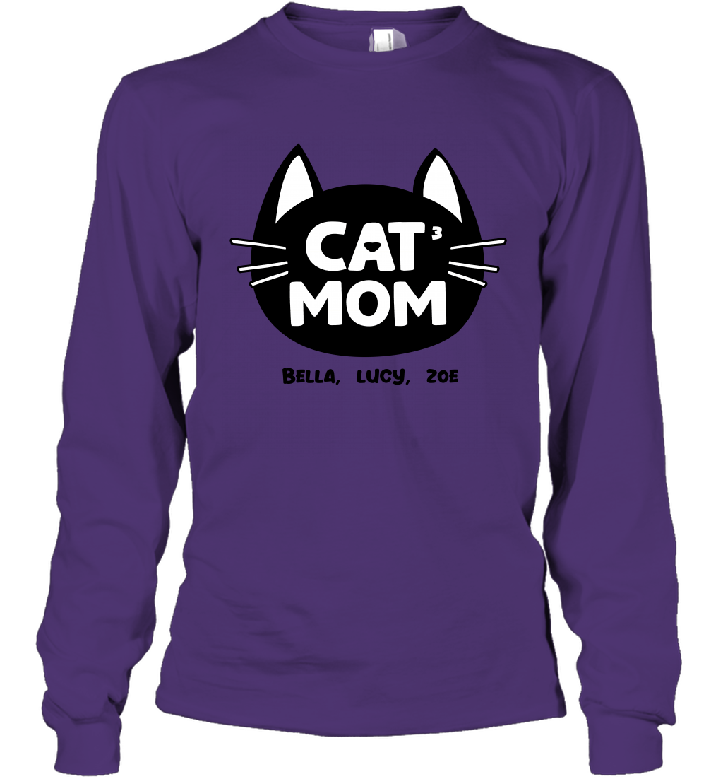 Cat Mom Family Members ( Customized Name or Number ) Long Sleeve T-Shirt Long Sleeve T-Shirt Purple