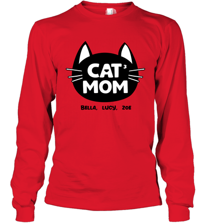 Cat Mom Family Members ( Customized Name or Number ) Long Sleeve T-Shirt Long Sleeve T-Shirt Red