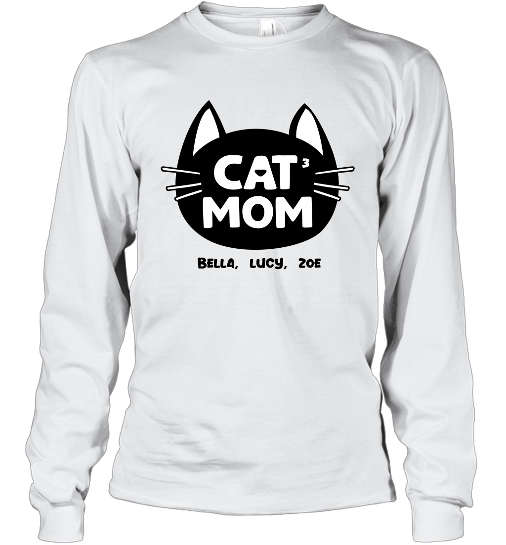 Cat Mom Family Members ( Customized Name or Number ) Long Sleeve T-Shirt Long Sleeve T-Shirt White