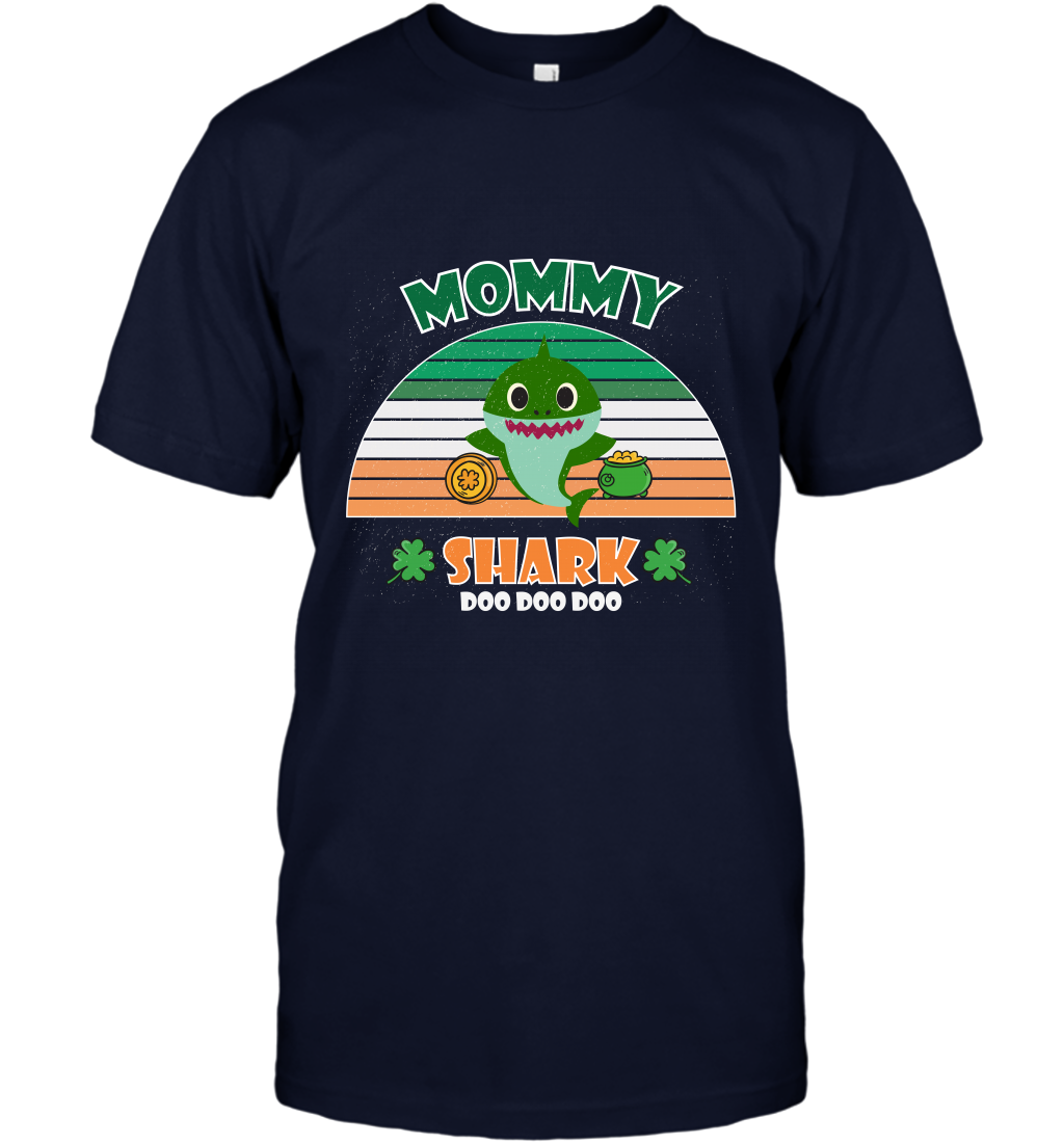 Irish Mommy Shark Saint Patricks Day Family Shirt T-Shirt Navy