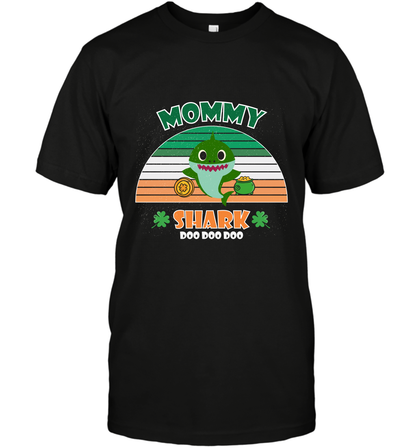 Irish Mommy Shark Saint Patricks Day Family Shirt T-Shirt Black