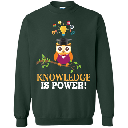Knowledge is Power T-Shirt Cute Owl Teacher Student T-shirt Forest Green