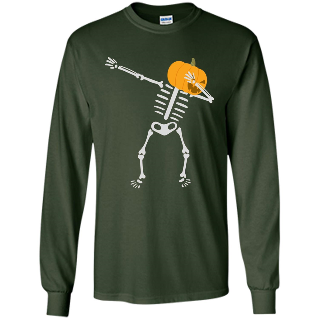 Dabbing Skeleton T-shirt Pumpkin Funny Halloween T-shirt Forest Green