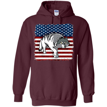 Independence Day T-shirt Grey Wolf On American Flag Patriotic Maroon