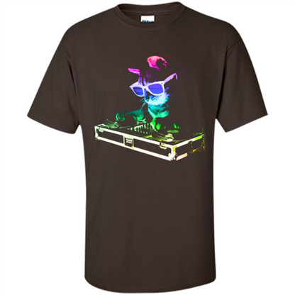 Cat Lover T-shirt House Cat Rainbow DJ Kitty Dark Chocolate