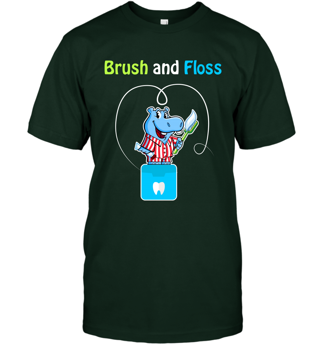 Brush Floss Hippo Shirt T-Shirt T-Shirt Forest Green