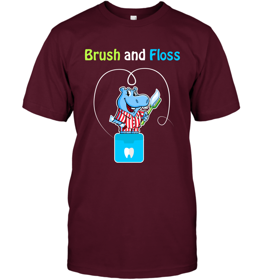 Brush Floss Hippo Shirt T-Shirt T-Shirt Maroon