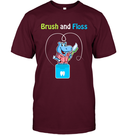 Brush Floss Hippo Shirt T-Shirt T-Shirt Maroon