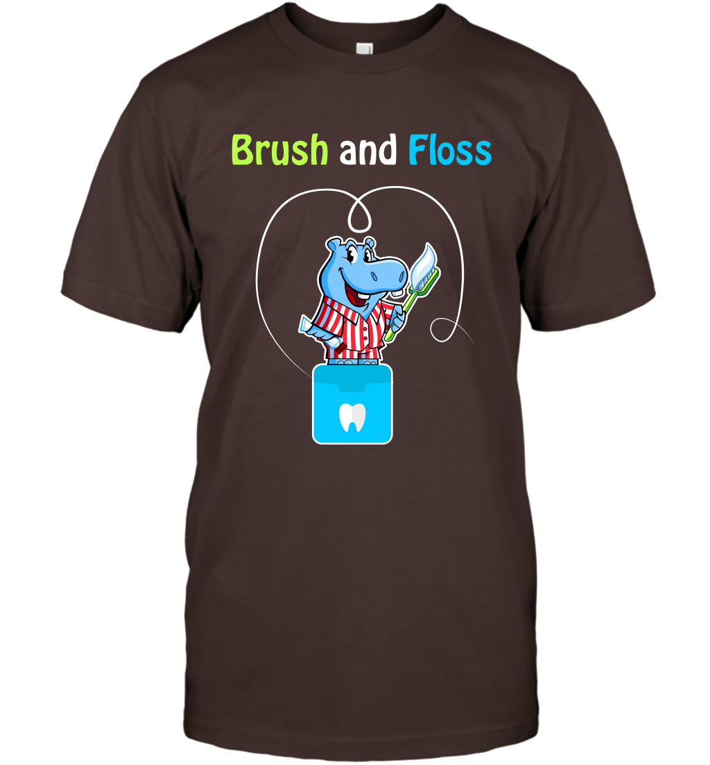 Brush Floss Hippo Shirt T-Shirt T-Shirt Dark Chocolate