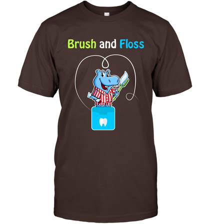 Brush Floss Hippo Shirt T-Shirt T-Shirt Dark Chocolate