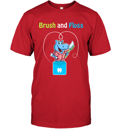 Brush Floss Hippo Shirt T-Shirt T-Shirt Red