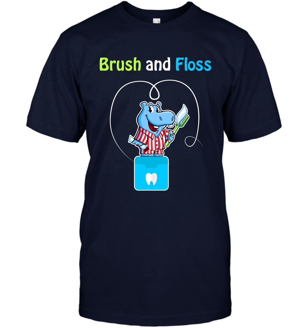Brush Floss Hippo Shirt T-Shirt T-Shirt Navy