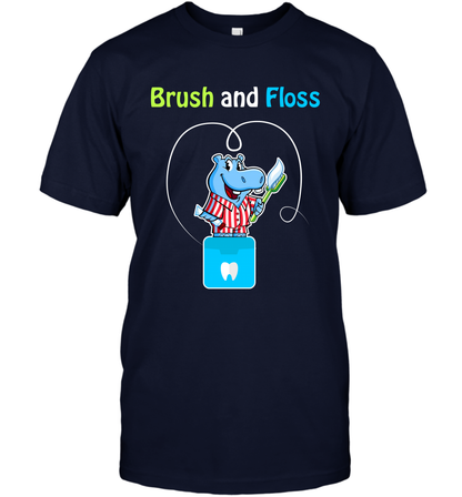 Brush Floss Hippo Shirt T-Shirt T-Shirt Navy