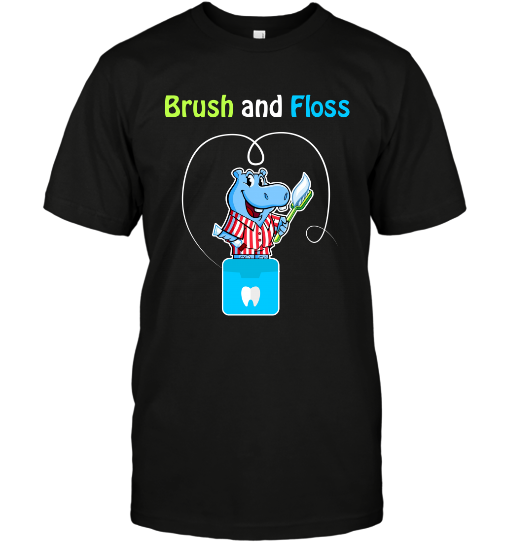 Brush Floss Hippo Shirt T-Shirt T-Shirt Black