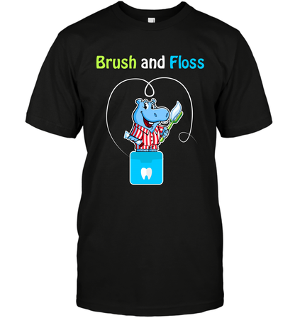 Brush Floss Hippo Shirt T-Shirt T-Shirt Black