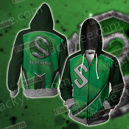 Harry Potter - Slytherin House Wacky Style Unisex 3D Zip Up Hoodie 4XL